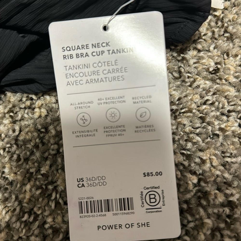 NWT! Athleta Black Square Neck Rib Bra Cup Tankini - Size 36D/DD 🏝️ - Picture 6 of 8